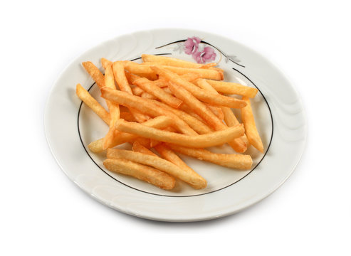 French fries on a plate - isolated