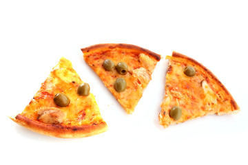 Tasty pizza with olives isolated on white