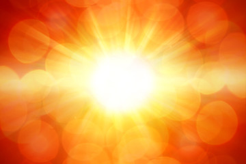 Bright orange sun light rays summer background