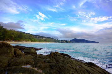 On the stones tropical beach. Phi Phi island. Thailand