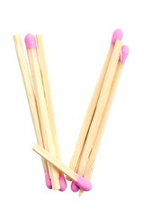 Letter V made of matches isolated on white with clipping path