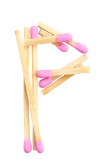 Letter P made of matches isolated on white with clipping path