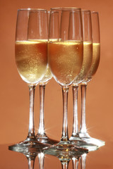 Sparkling wine on salmon background