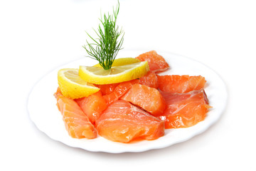 Fillet of  salty salmon with greens and  lemon