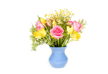 beautiful bouquet colorful flowers in vase isolated over white