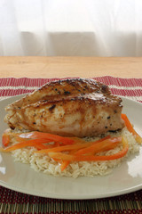 grilled chicken with organic curry rice and vegetable