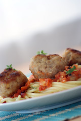 rissole with grilled organic tomato on a plate