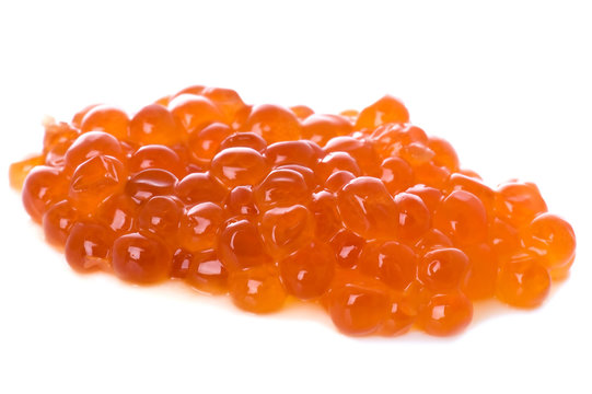 Red caviar on white background