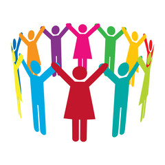 Vector Circle of Colourful People with Hands Up