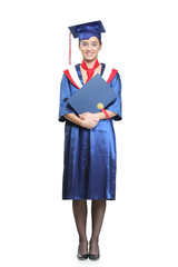 Graduate student holding her diploma