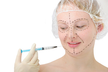 woman before plastic surgery, botox injection