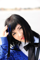 blue-eyed  brunette