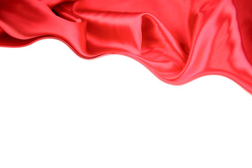 Red silk fabric material texture on white background