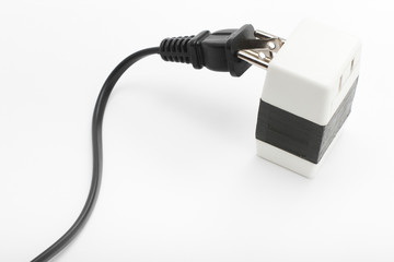 American type power cable and voltage converter on white