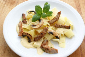 home made tagliatelle with organic pork goulash