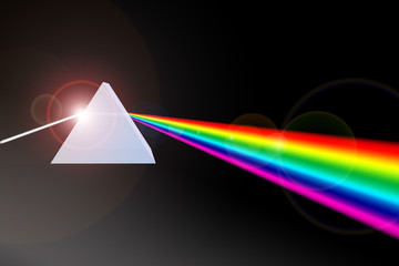 Prism refracting light beam to colors