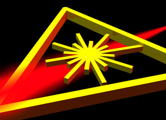 Red laser beam with warning symbol