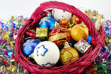 basket with Christmas ornaments