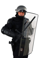 policeman with full equipment for anti riot