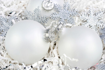 White Christmas Ornaments with Silver Snowflakes