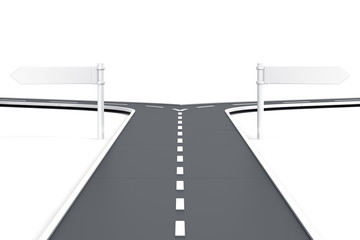 splitting road with blank road signs
