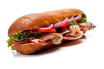 A submarine sandwich on a white background