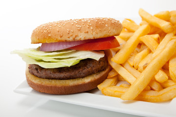 Hamburger and fries