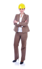 Young attractive engineer with blueprints