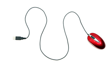 red computer mouse with usb port