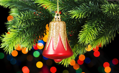 Christmas decoration and blurred lights at background