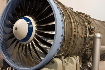 The interior of a jet engine