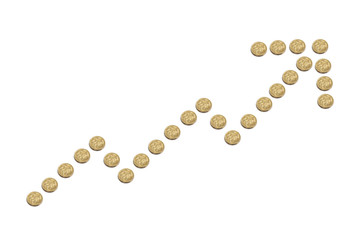 Increasing arrow graph made from Australia one dollar coins.