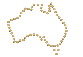 Map of Australia made out of Australian one dollar coins