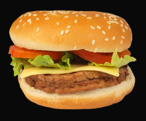 Cheeseburger isolated on black