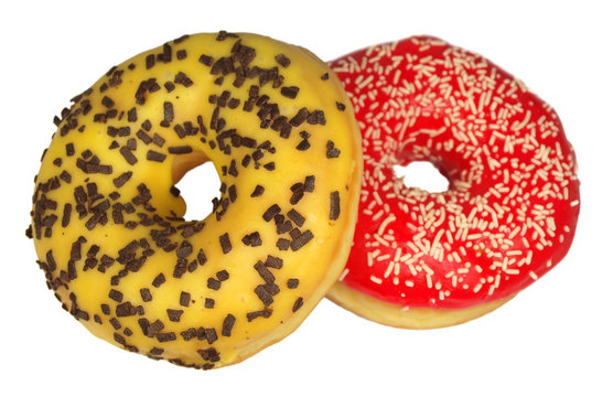 Two colored donuts isolated on white