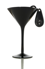 Black martini glass and keys with clipping path