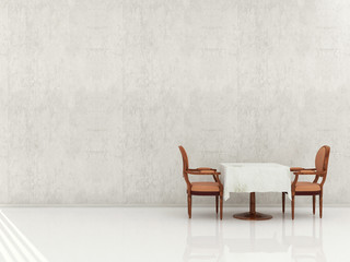 Chair and Table to face a blank wall