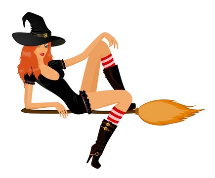 beautiful sexual witch on a broom