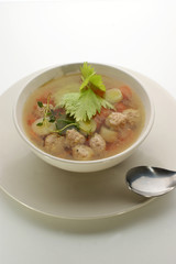 organic vegetable soup with small meat balls
