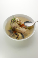 fish soup with potato, organic mushroom and herbs