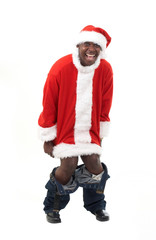 happy black santa claus caught with his pants down