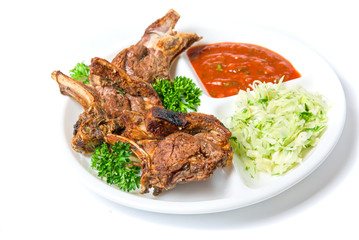 Dish of barbecued ribs