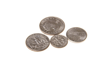 American coins isolated on white background