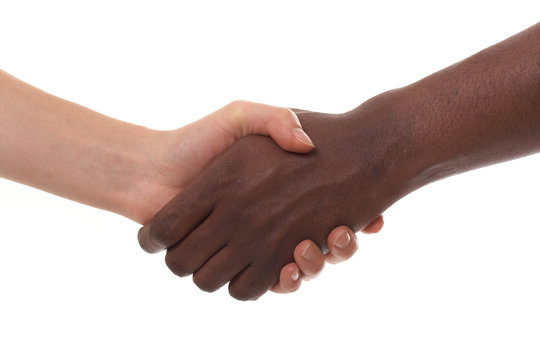 black and white men shaking hands