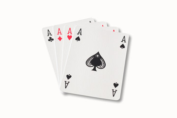 Four aces over white background