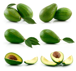 Set of Ripe Sliced Avocado Fruits Isolated on White