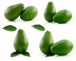 Set of Ripe Sliced Avocado Fruits Isolated on White