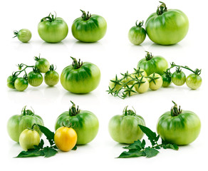 Set of Ripe Yellow and Green Tomatoes Isolated on White