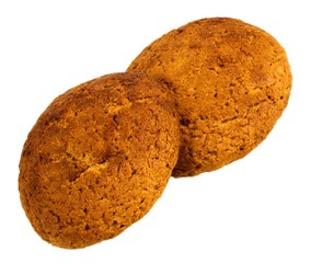 Two oatmeal cookies isolated on white background