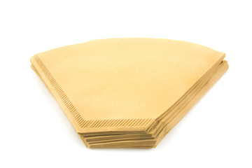 recycle coffee filters over white background